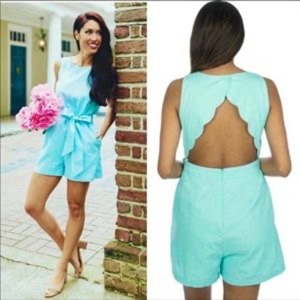 Lauren James Rowen blue Romper L bridesmaid semi-formal